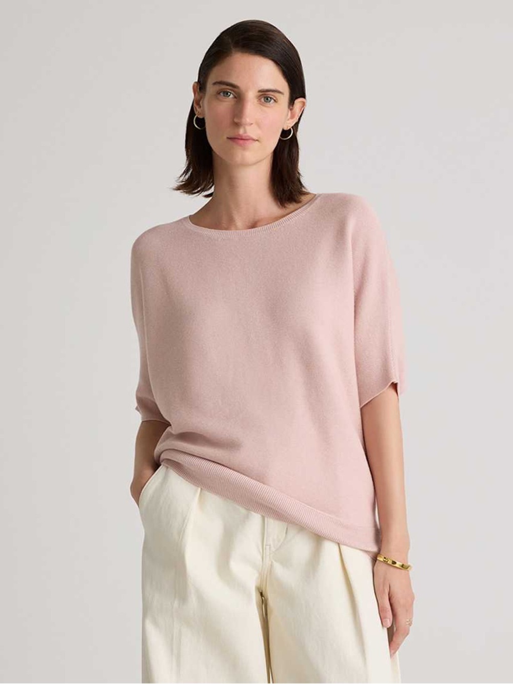 Quince Pale Pink Crewneck Cotton-Cashmere Sweater
